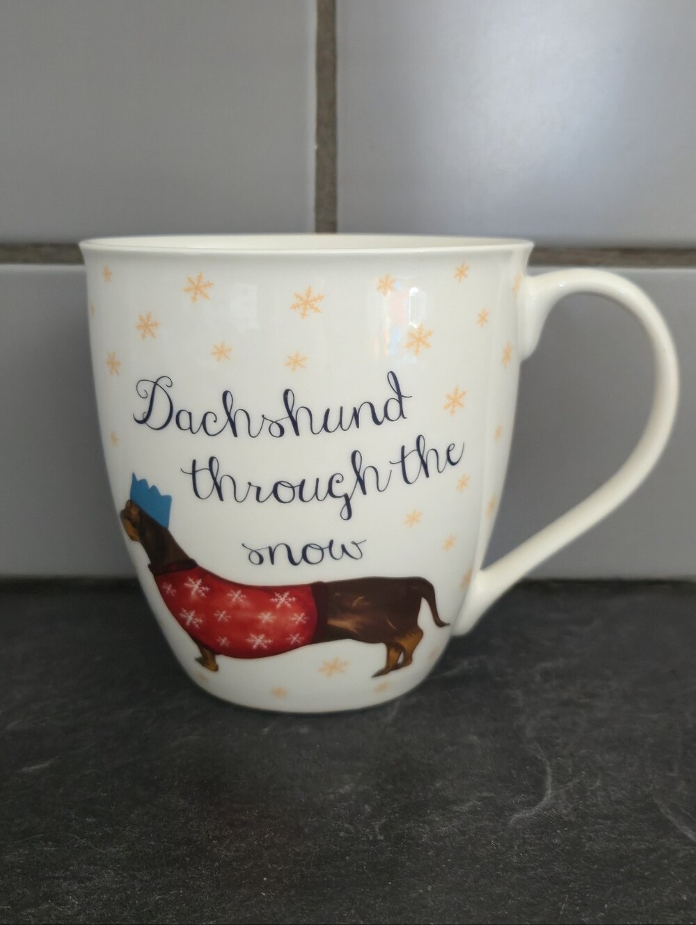 Dachshund Through the Snow White Ceramic Mug